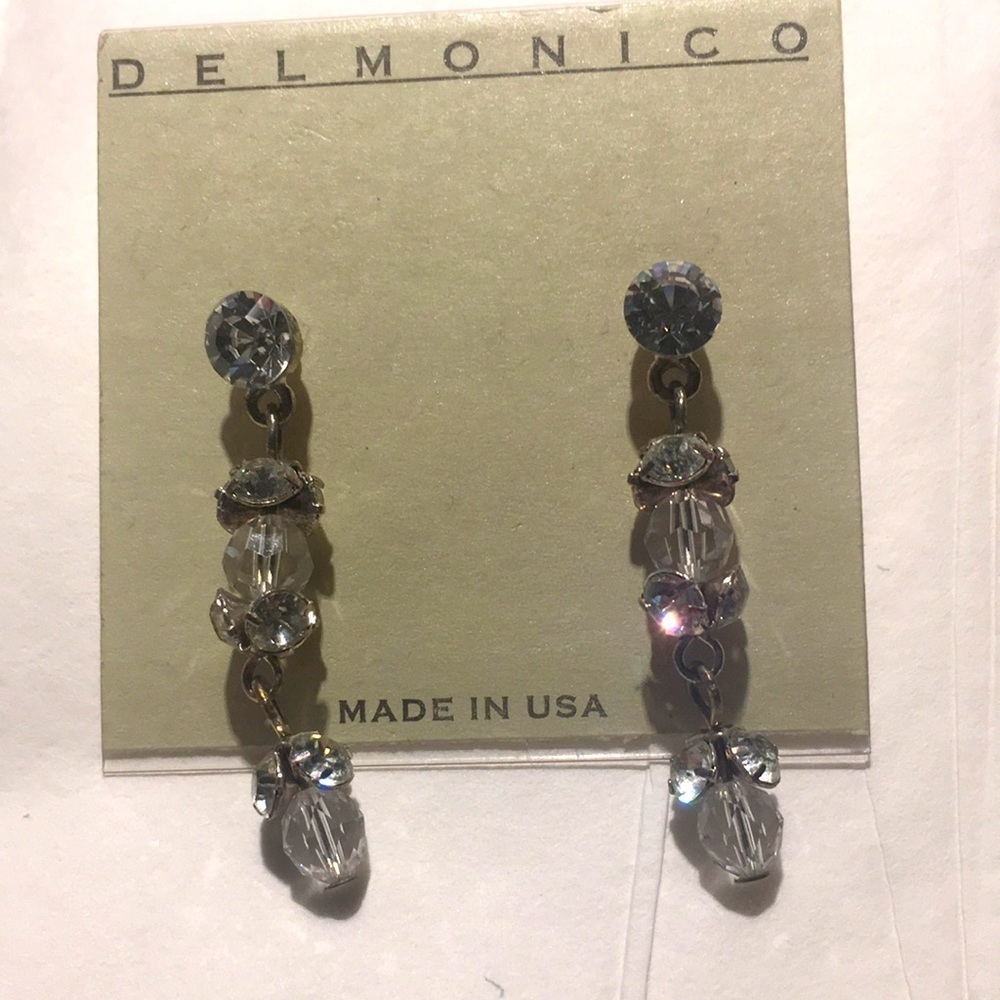 New Crystal Blair Delmonico earrings Clear Post Pierced 1.5" long Vintage Silver